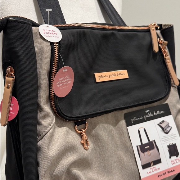 Petunia Pickle Bottom Pivot Diaper Bag Backpack Sand and Black New - Picture 9 of 16